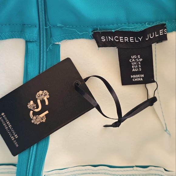 Sincerely Jules Turquoise Blue Faux Leather Studded Suede Fringe Western Skirt - Picture 8 of 10